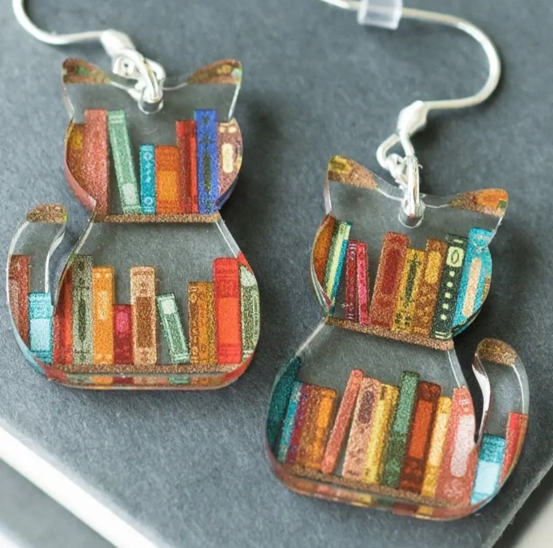 Book Cat Earrings