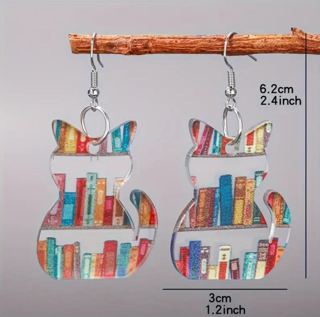 Book Cat Earrings