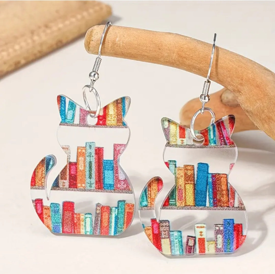 Book Cat Earrings
