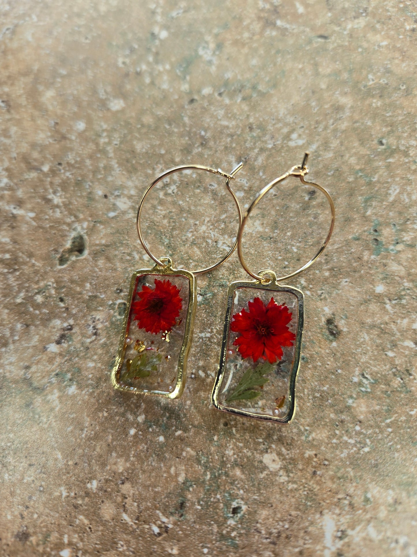 Red Pressed Flowers Earrings