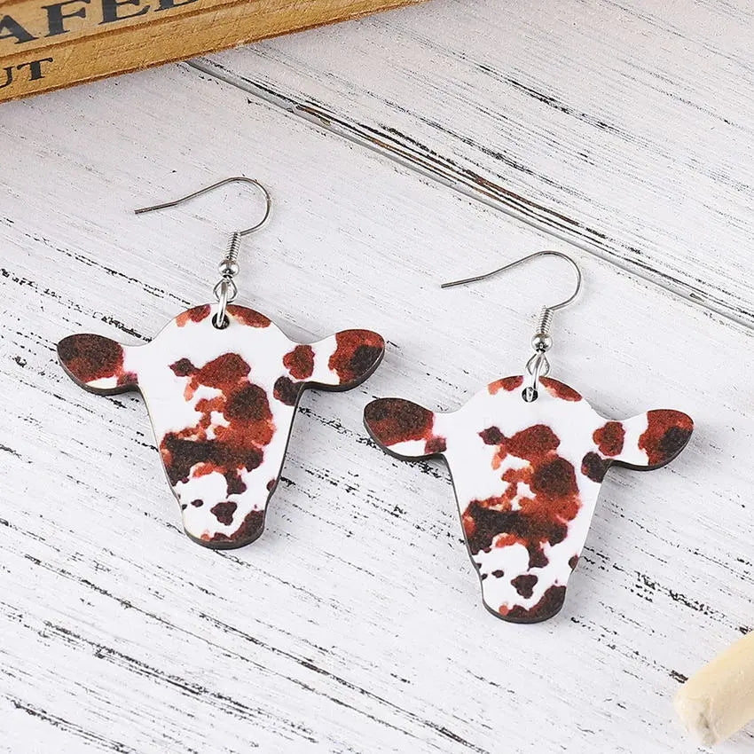 Cow Wood Earrings