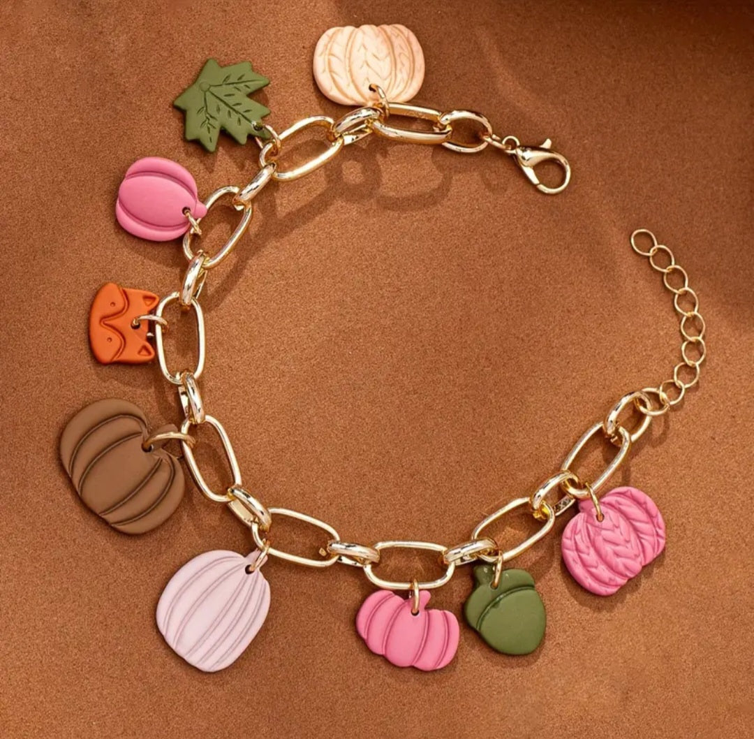 Fall Clay Charm Bracelet