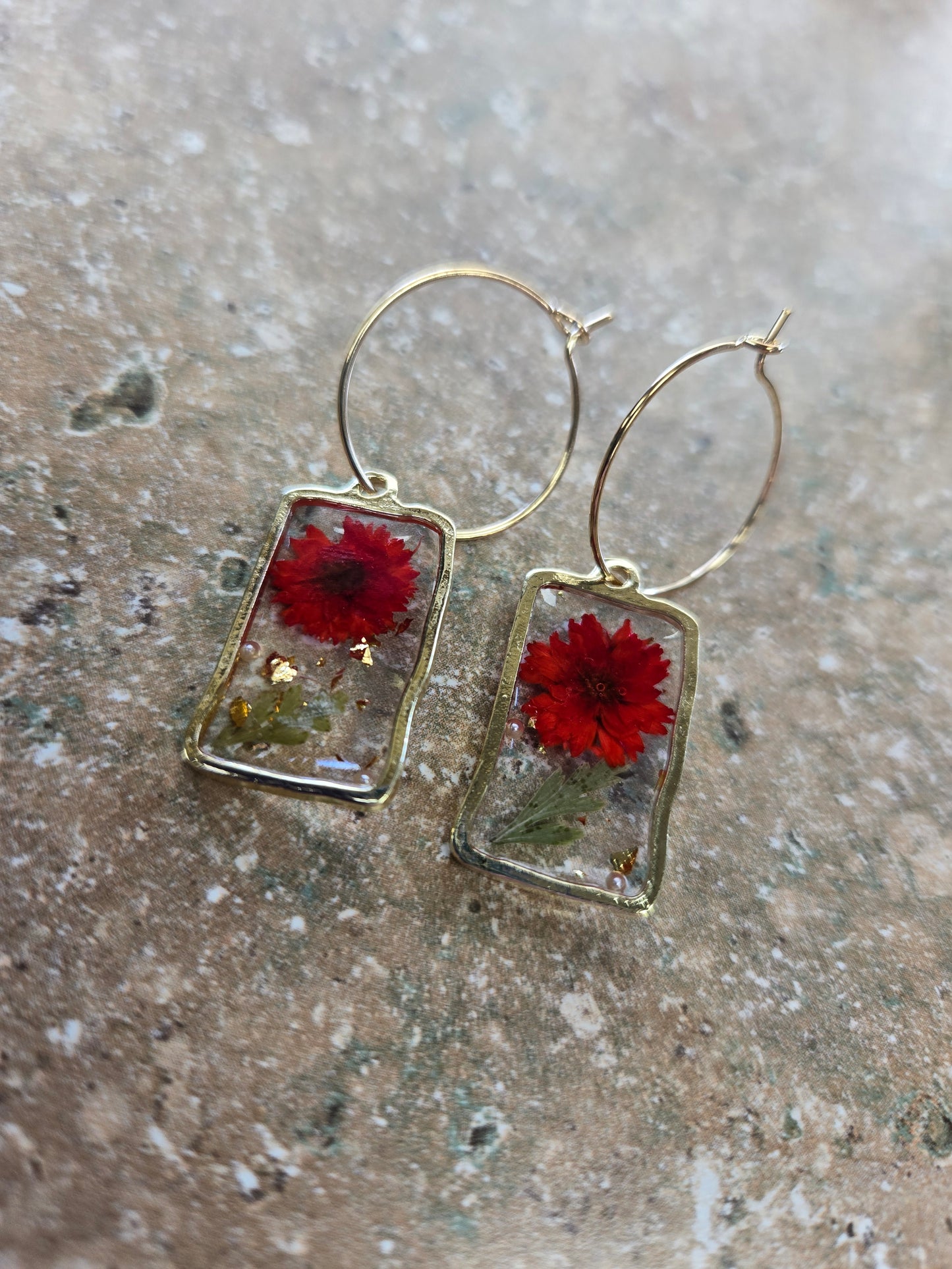 Red Pressed Flowers Earrings