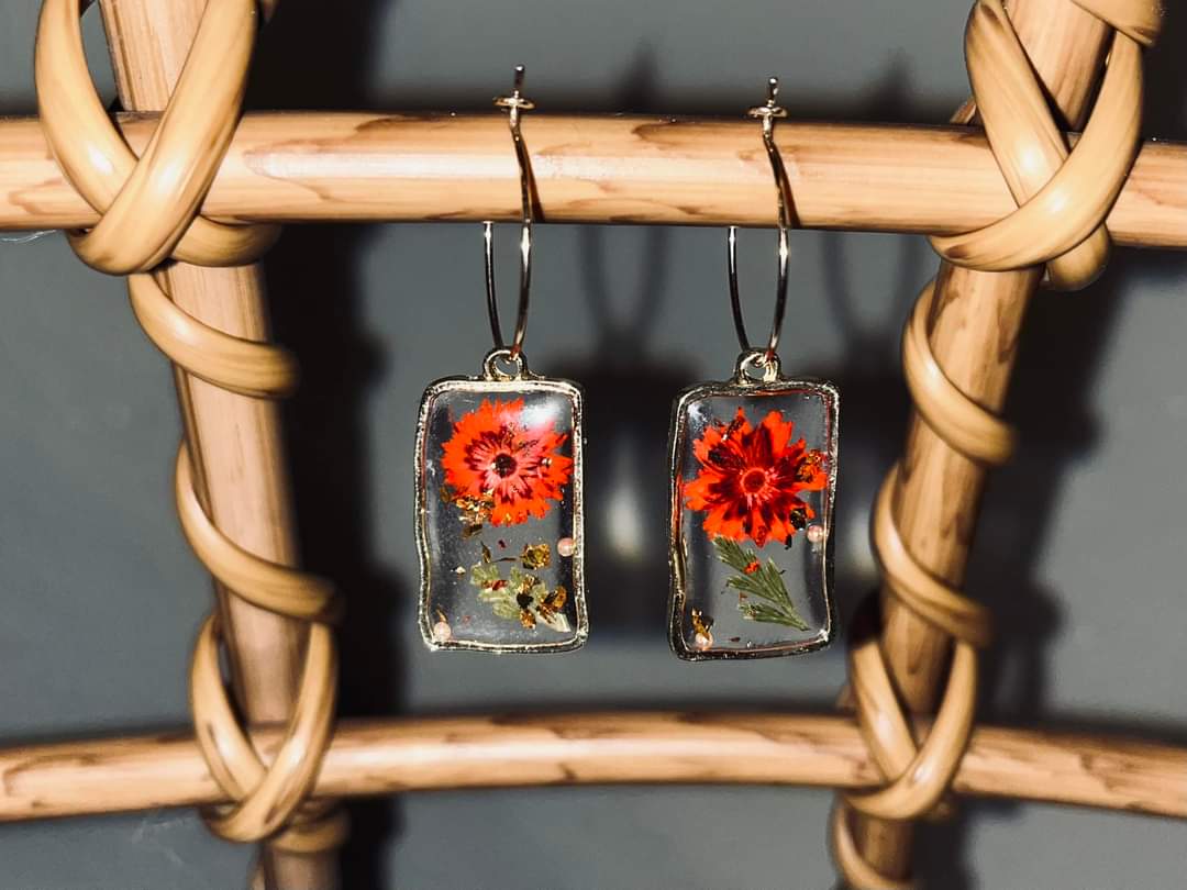 Red Pressed Flowers Earrings