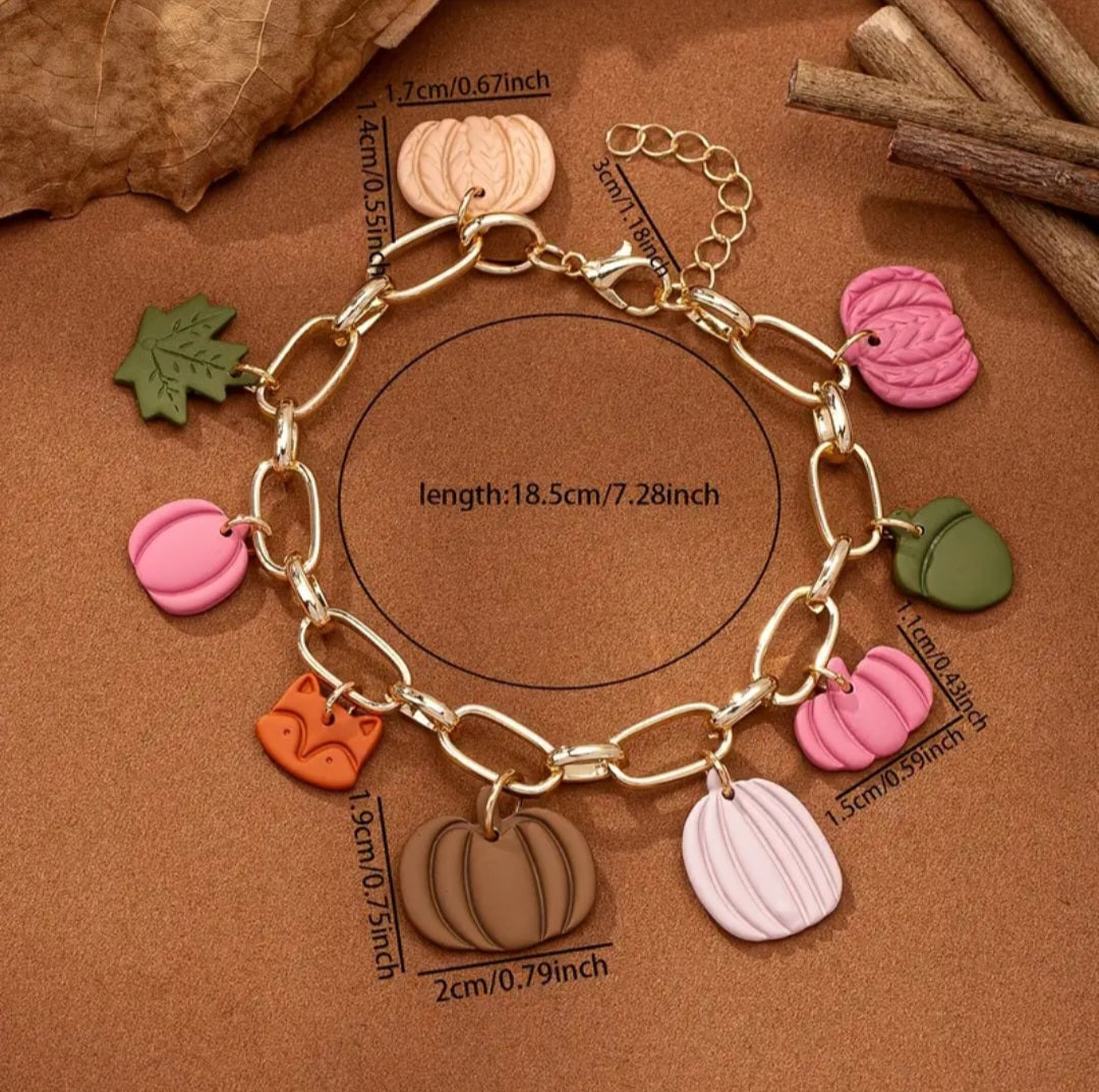 Fall Clay Charm Bracelet