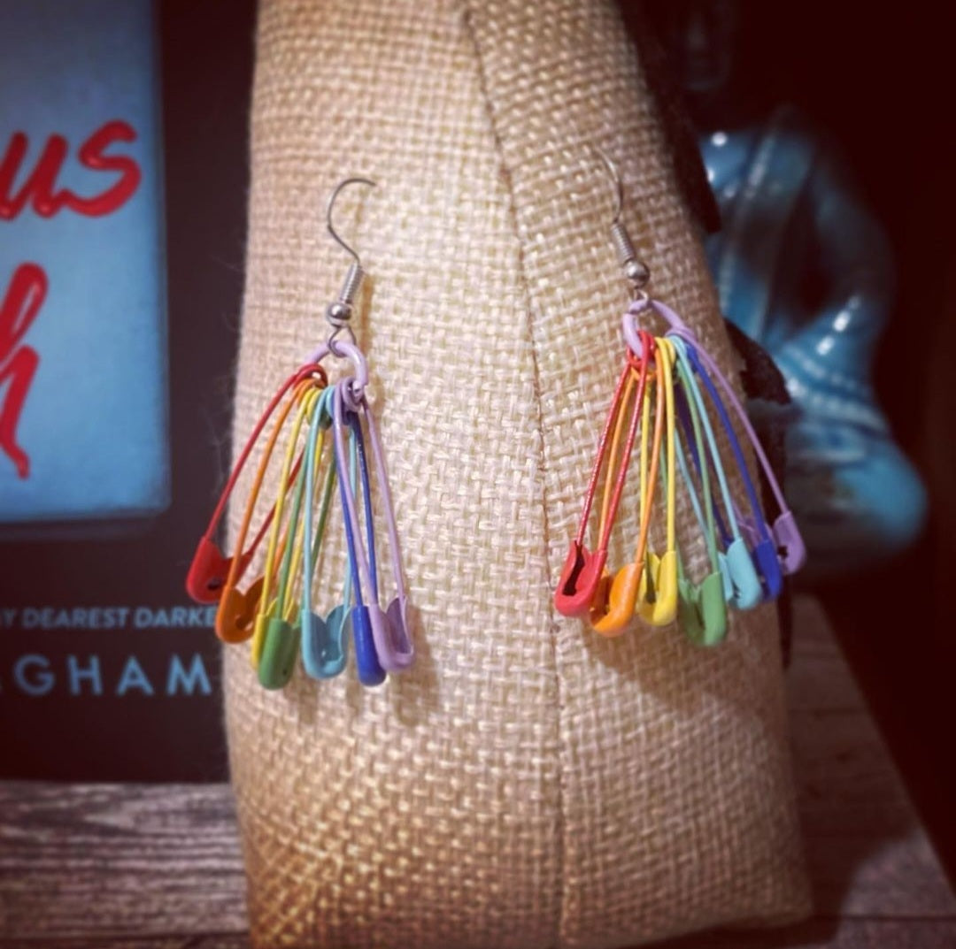 Rainbow Safety Pin Earrings