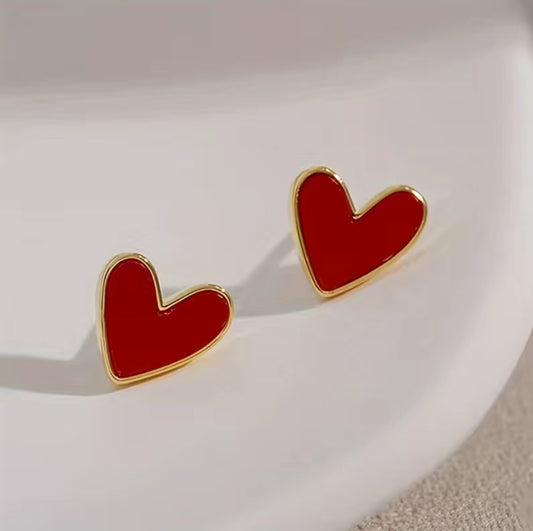 Red Heart Stud Earrings