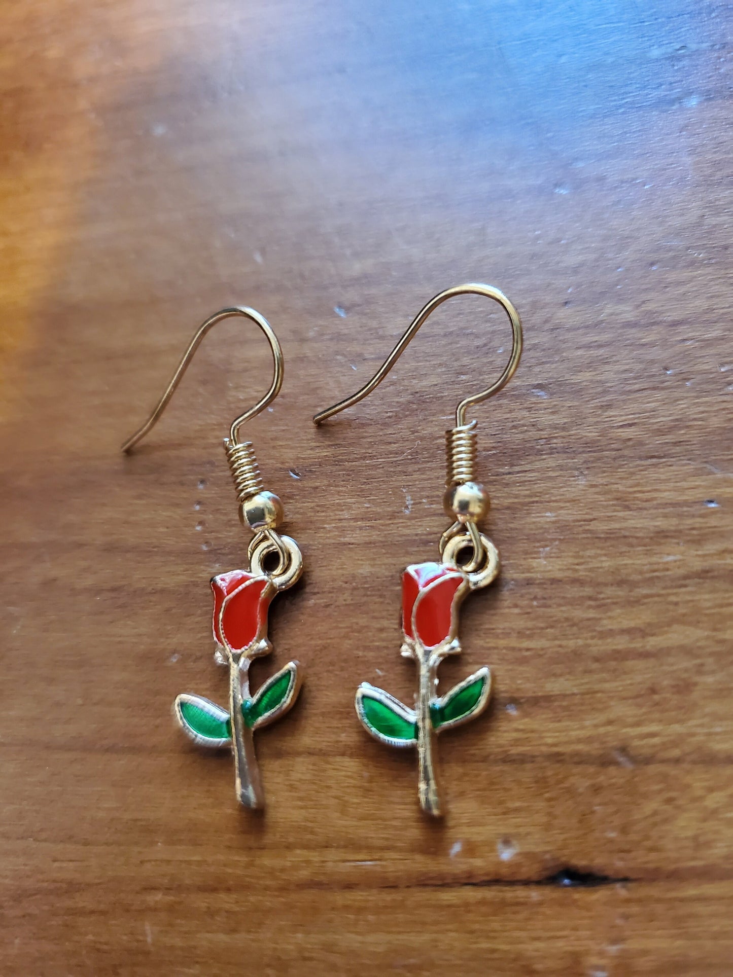 Tiny Red Rose Earrings