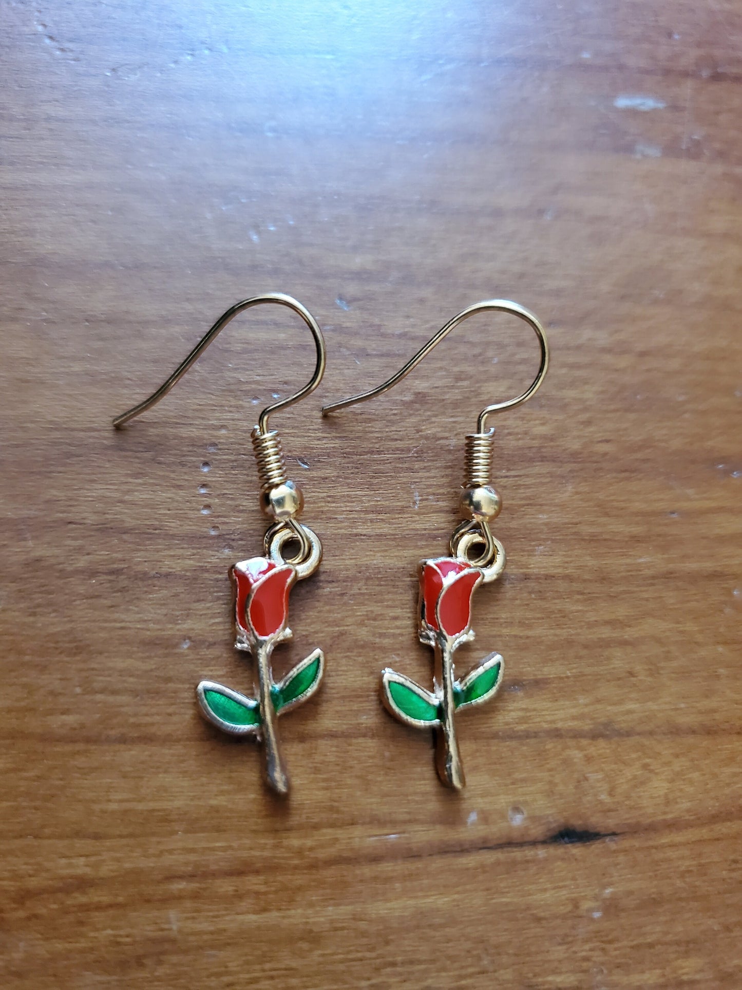 Tiny Red Rose Earrings