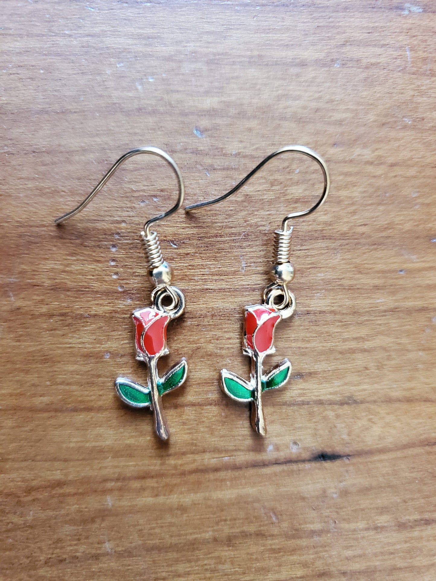 Tiny Red Rose Earrings